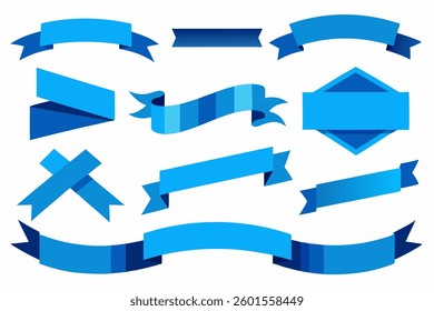 Set of blue ribbon icons in various styles. Ideal for awards, achievements, awareness campaigns, and decorative designs. Simple vector illustrations for versatile use.