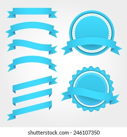 Set of blue ribbons and badges