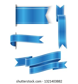 conjunto de cintas azules icono de baner, banner de cinta y banner de arco, banner vectorial de cinta, sobre fondo blanco