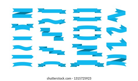 Set blue ribbons banners flat Isolated on white background. vector illustration.