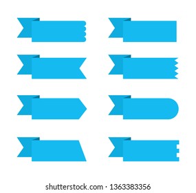 set blue ribbons banners flat Isolated on white background. vector illustration.