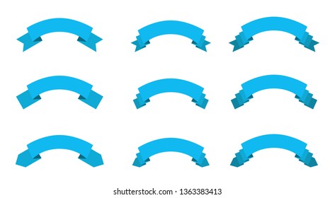 set blue ribbons banners flat Isolated on white background. vector illustration.