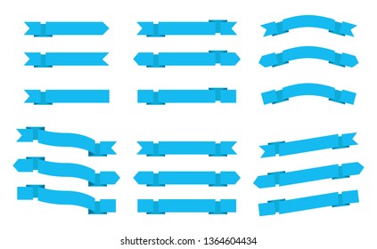 set blue ribbons banners flat Isolated on white background. vector illustration.