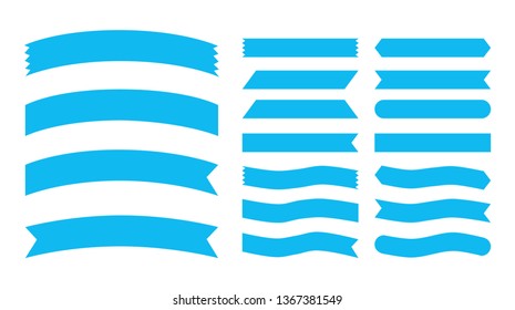 set blue ribbons banners flat Isolated on white background. vector illustration.