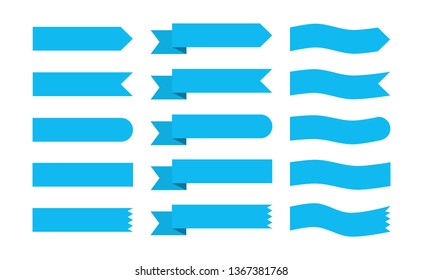 set blue ribbons banners flat Isolated on white background. vector illustration.