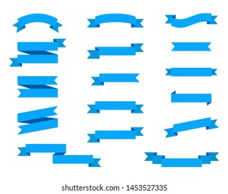 Set blue ribbons banners flat Isolated on white background. vector illustration.