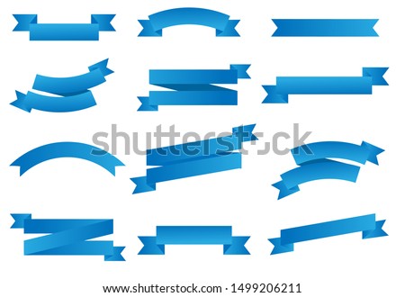 Set blue ribbons banners flat isolated on white background. Vector illsutration