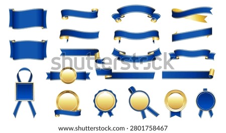 Set of Blue Ribbons and Banners - Luxury Vector Design Elements