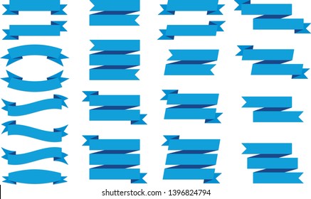 Set of blue ribbons banners on white background. Flat templates and design elements for web banners and ribbons.