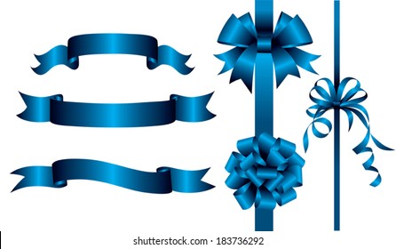 Set of blue ribbons and banners. Vector illustration