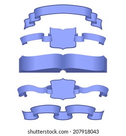 set of blue ribbons with books