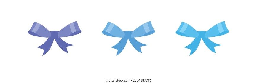 Set of blue ribbons for celebration christmas gifts and birthday gifts, set of blue ribbons with flat design isolated on white background, ribbons for business and design.