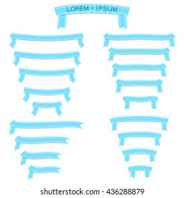 Set of blue ribbons. It consist of triangles of different colors. Without gradients.