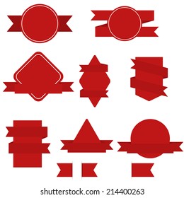 Set of blue ribbons for different designs and decorations, tags. Vector.  red