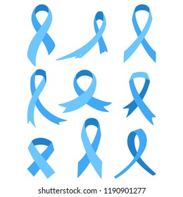 Set of blue ribbons, flat vector design elements.