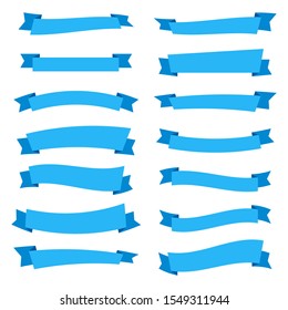 Set of blue ribbons on a white background. Design element, banner for advertising. Vector illustration.