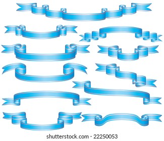 Set of blue ribbons with pearl stripes
