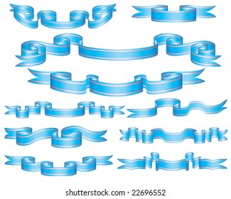 Set of blue ribbons with perl stripes