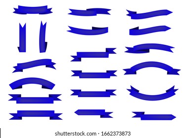 Set of blue ribbons. Ribbon banner set. Isolated on a white background. Vector illustration