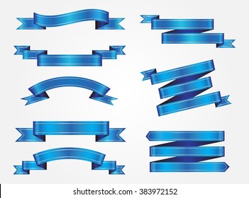 Set of blue ribbons.Vector ribbon banners.