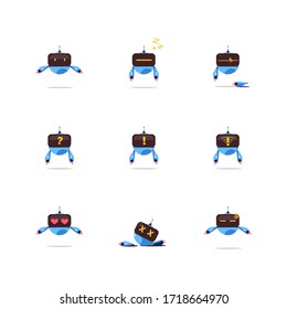 set of blue robot vector illustrations with various expressions