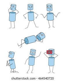 set of blue robots in different poses: surprise, anger, prayer, relaxation