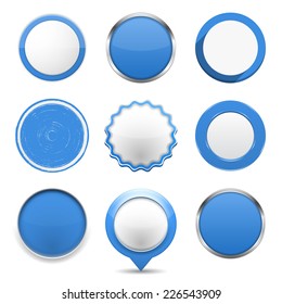 Set of blue round buttons on white background, vector eps10 illustration