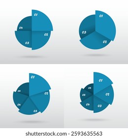 Set of blue round infographic templates with 3, 4, 5 and 6 options, parts or processes.