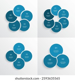 Set of blue round infographic templates with 3, 4, 5 and 6 options, parts or processes.