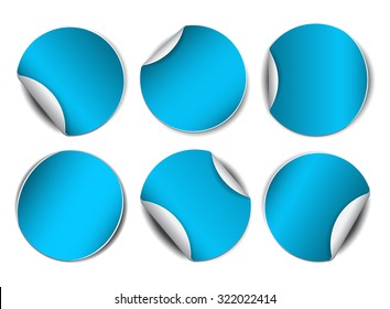 Set of blue round promotional stickers. Vector illustration