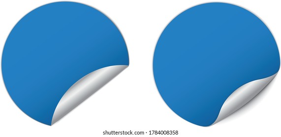 set of blue round sticker banners on white background