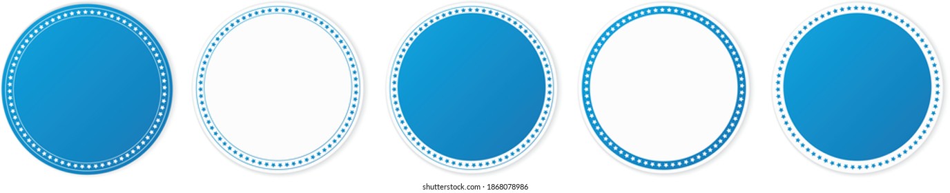 set of blue round sticker banners on white background