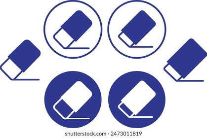 Satz von blauen Gummi-Radiergummi-Symbolen. Zeichentools Füllsymbole Vektorgrafiken können für Präsentations-Vorlagen, Web und Handy-App verwendet werden. Art liefert Icons Kollektion isoliert auf transparentem Hintergrund.