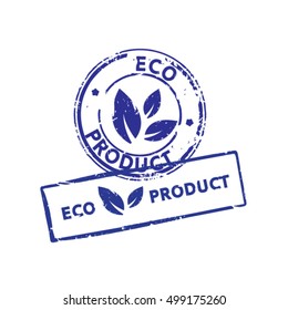 Set blue rubber stamp with text eco product isolated on white background