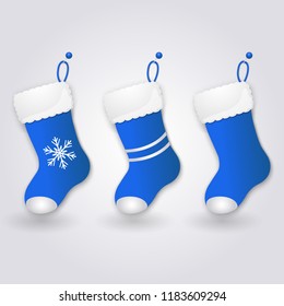 Set of blue Santa's socks. Vector illustration