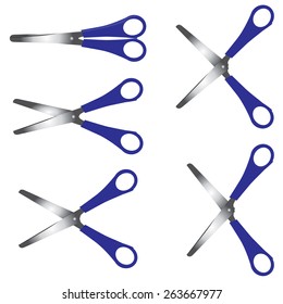 a set of blue scissors with different opening angle, vector design eps 10