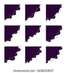 Set of Blue Scribble Wave Corner Header Footer Shape Vector Assets for Flyer, Banner, Poster, Etc. Corner Frame Shape
