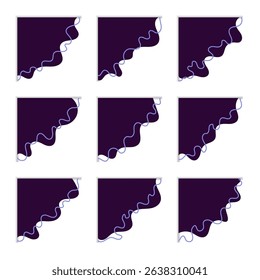 Set of Blue Scribble Wave Outline Corner Header Footer Shape Vector Assets for Flyer, Banner, Poster, Etc. Corner Frame Shape