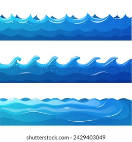 Conjunto de ondas de mar azul vector de borde Ilustración