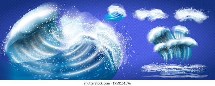 Set of blue sea waves isolated on white background, also a logo idea. top view of sea waves isolated on transparent background. Vector illustration