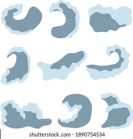 Un conjunto de olas azules en un fondo blanco. Ilustración del vector