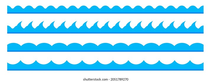 Conjunto de olas de mar azules recorren los bordes aislados en un fondo blanco.
