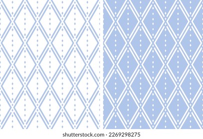 Set of Blue Seamless Geometric Diamonds Patterns. Vector Art.