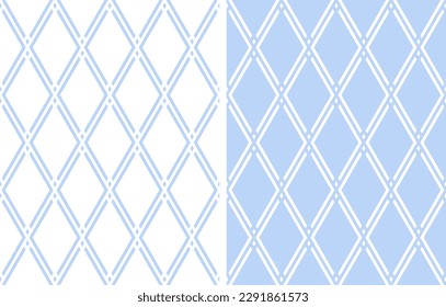 Set of Blue Seamless Geometric Diamonds Patterns. Vector Art.
