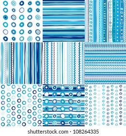 Set Of Blue Seamless Pattern For Baby Boys