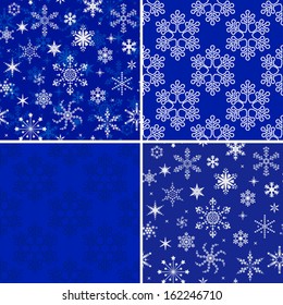 Set of blue seamless patterns with snowflakes for christmas design.