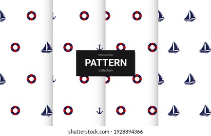 Set of blue seamless patterns. Vector seamless nautical textures.