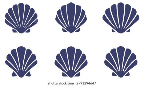 set of blue seashell icons vector illustration on transparent background