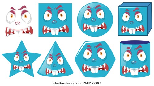 Set of blue shaped expressions illustration