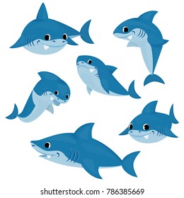 Set of blue shark cartoon.